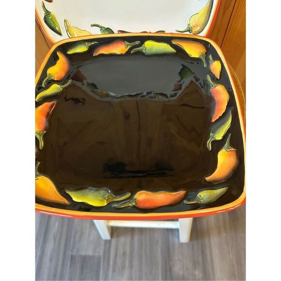 Clay Art Caliente Hand Painted StoneLite Serving Dishes Square Set Of 2 11” (847 - Picture 5 of 14